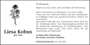 Traueranzeige von Liesa Kobus von Märkische Oderzeitung