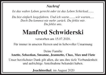 Traueranzeige von Manfred Schwiderski von Märkische Oderzeitung