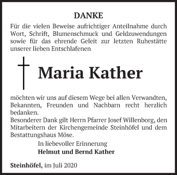 Traueranzeige von Maria Kather von Märkische Oderzeitung