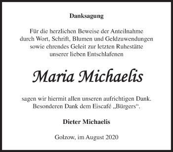 Traueranzeige von Maria Michaelis von Märkische Oderzeitung