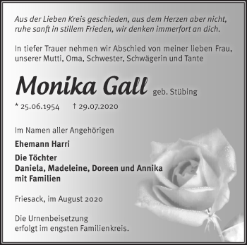 Traueranzeige von Monika Gall von Märkische Oderzeitung