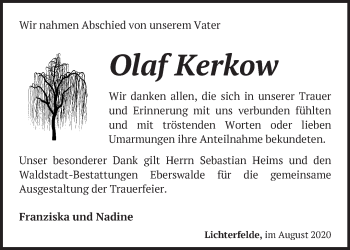 Traueranzeige von Olaf Kerkow von Märkische Oderzeitung