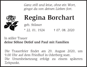 Traueranzeige von Regina Borchart von Märkische Oderzeitung