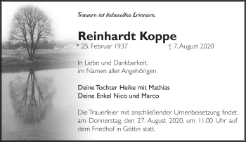 Traueranzeige von Reinhardt Koppe von Märkische Oderzeitung