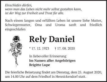 Traueranzeige von Rely Daniel von Märkische Oderzeitung