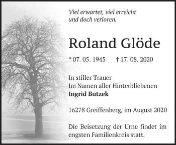 Traueranzeige von Roland Glöde von Märkische Oderzeitung