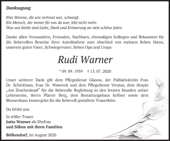 Traueranzeige von Rudi Warner von Märkische Oderzeitung