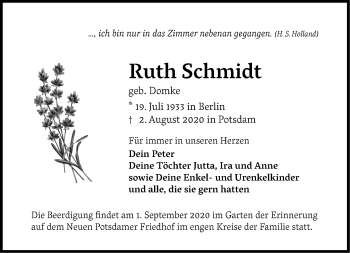 Traueranzeige von Ruth Schmidt von Märkische Oderzeitung