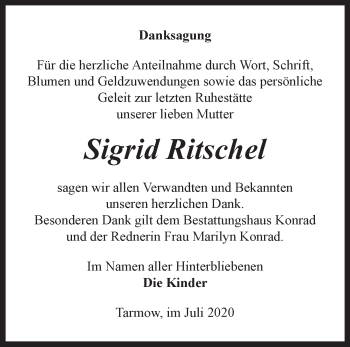 Traueranzeige von Sigrid Ritschel von Märkische Oderzeitung