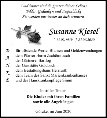 Traueranzeige von Susanne Kiesel von Märkische Oderzeitung