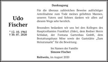 Traueranzeige von Udo Fischer von Märkische Oderzeitung