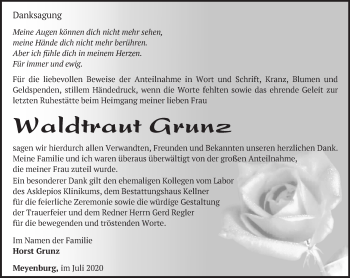 Traueranzeige von Waldtraut Grunz von Märkische Oderzeitung