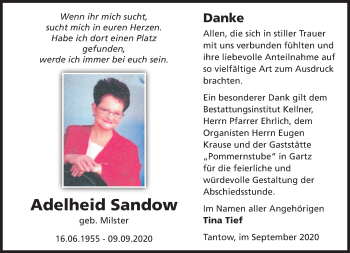 Traueranzeige von Adelheid Sandow von Märkische Oderzeitung