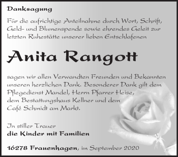 Traueranzeige von Anita Rangott von Märkische Oderzeitung