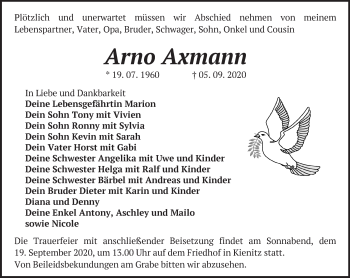 Traueranzeige von Arno Axmann von Märkische Oderzeitung