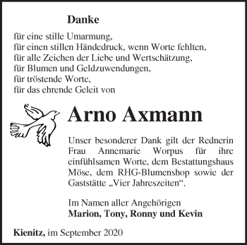 Traueranzeige von Arno Axmann von Märkische Oderzeitung