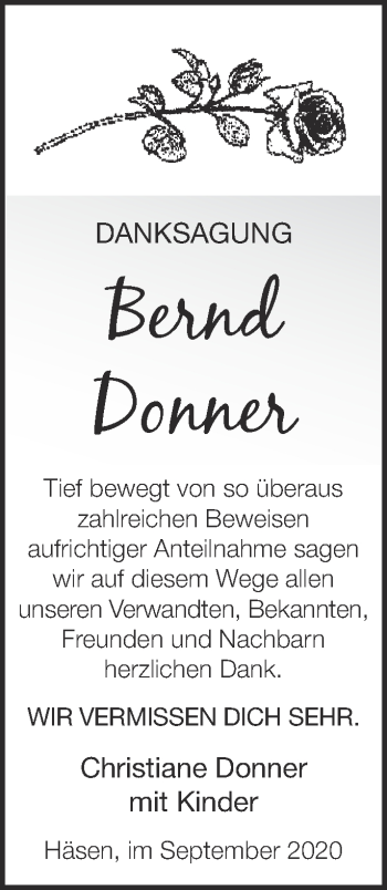 Traueranzeige von Bernd Donner von Märkische Oderzeitung