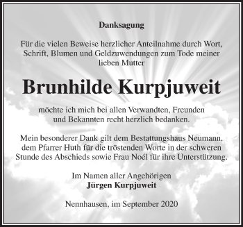 Traueranzeige von Brunhilde Kurpjuweit von Märkische Oderzeitung