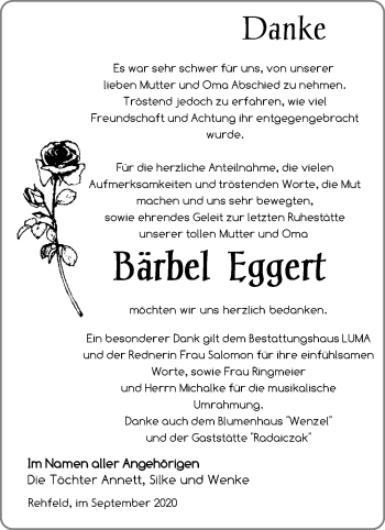 Traueranzeige von Bärbel Eggert von Märkische Oderzeitung