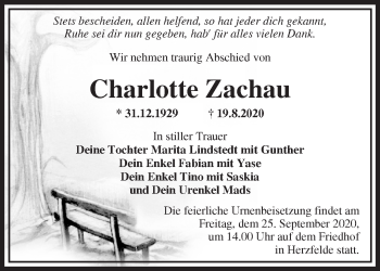 Traueranzeige von Charlotte Zachau von Märkische Oderzeitung