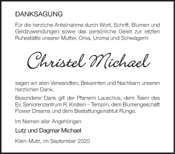 Traueranzeige von Christel Michael von Märkische Oderzeitung