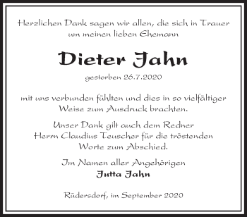 Traueranzeige von Dieter Jahn von Märkische Oderzeitung