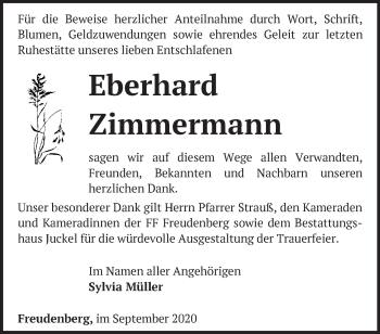 Traueranzeige von Eberhard Zimmermann von Märkische Oderzeitung