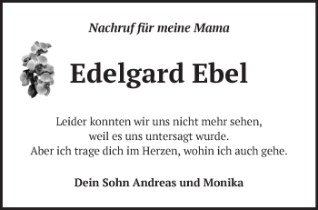 Traueranzeige von Edelgard Ebel von Märkische Oderzeitung