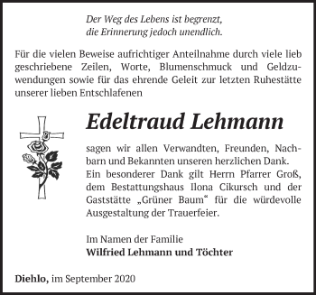 Traueranzeige von Edeltraud Lehmann von Märkische Oderzeitung