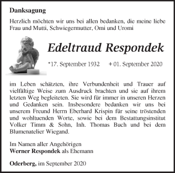 Traueranzeige von Edeltraud Respondek von Märkische Oderzeitung