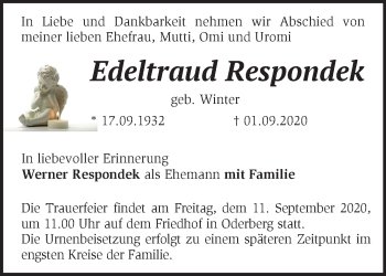 Traueranzeige von Edeltraud Respondek von Märkische Oderzeitung