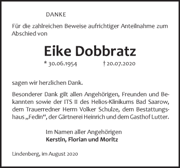 Traueranzeige von Eike Dobbratz von Märkische Oderzeitung