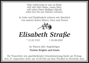 Traueranzeige von Elisabeth Straße von Märkische Oderzeitung