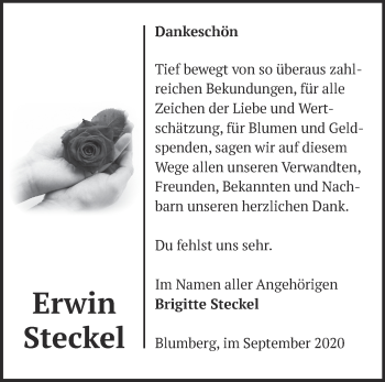 Traueranzeige von Erwin Steckel von Märkische Oderzeitung