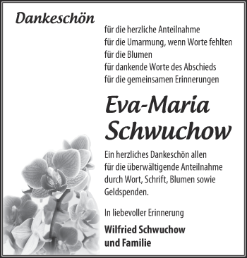 Traueranzeige von Eva-Maria Schwuchow von Märkische Oderzeitung