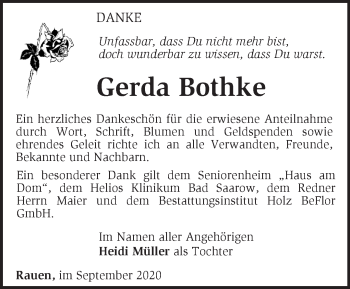 Traueranzeige von Gerda Bothke von Märkische Oderzeitung