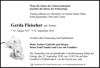 Traueranzeige von Gerda Fleischer von Märkische Oderzeitung