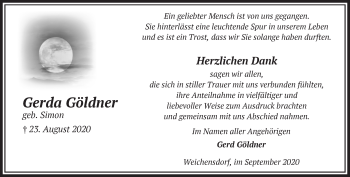 Traueranzeige von Gerda Göldner von Märkische Oderzeitung