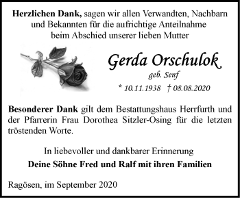 Traueranzeige von Gerda Orschulok von Märkische Oderzeitung