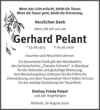 Traueranzeige von Gerhard Pelant von Märkische Oderzeitung