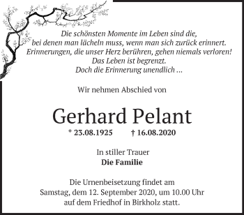 Traueranzeige von Gerhard Pelant von Märkische Oderzeitung