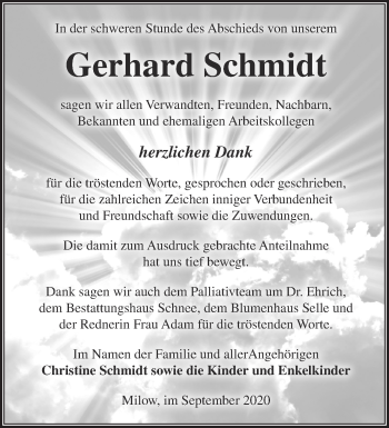 Traueranzeige von Gerhard Schmidt von Märkische Oderzeitung