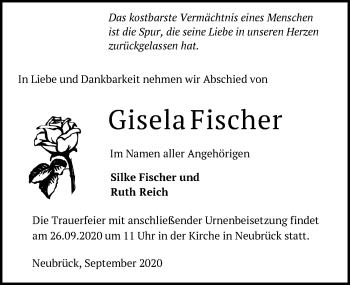 Traueranzeige von Gisela Fischer von Märkische Oderzeitung