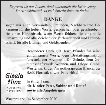 Traueranzeige von Gisela Hinz von Märkische Oderzeitung