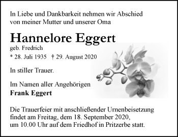 Traueranzeige von Hannelore Eggert von Märkische Oderzeitung