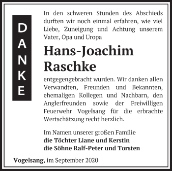 Traueranzeige von Hans-Joachim Raschke von Märkische Oderzeitung