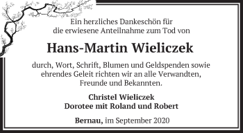 Traueranzeige von Hans-Martin Wieliczek von Märkische Oderzeitung