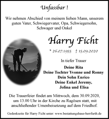 Traueranzeige von Harry Ficht von Märkische Oderzeitung