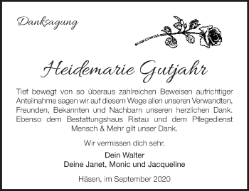 Traueranzeige von Heidemarie Gutjahr von Märkische Oderzeitung