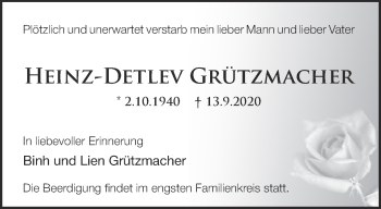 Traueranzeige von Heinz-Detlev Grützmacher von Märkische Oderzeitung